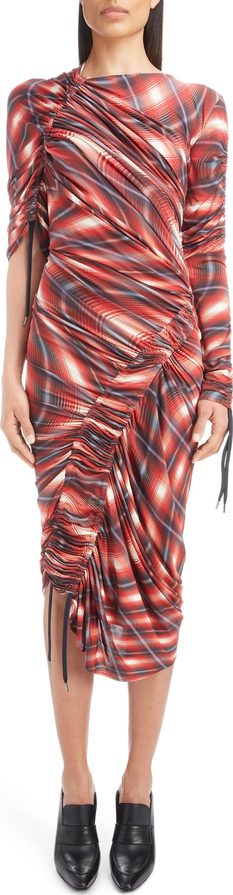 Atlein Wave Plaid Ruched Dress