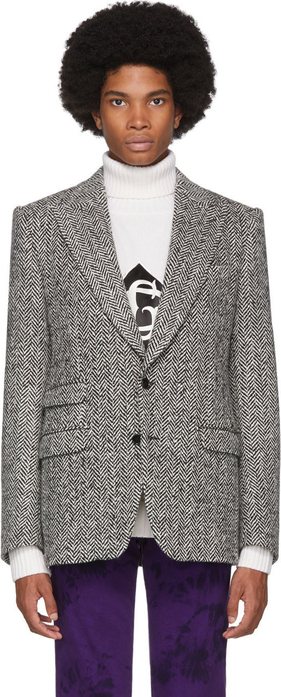 Dolce & Gabbana Grey Wool Herringbone Sicilia Blazer