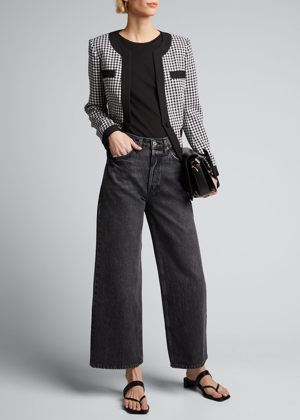 MILLY Aimee Cavalry Twill Check Cropped Jacket