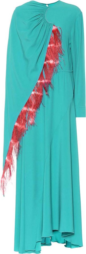 Dries Van Noten Feather-trimmed crêpe maxi dress