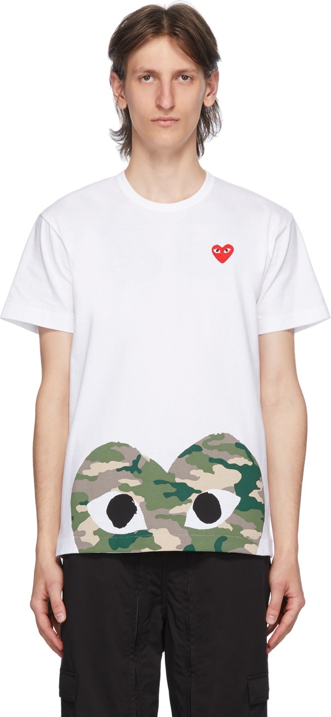 Comme Des Garcons PLAY White Camo Half Heart T-Shirt