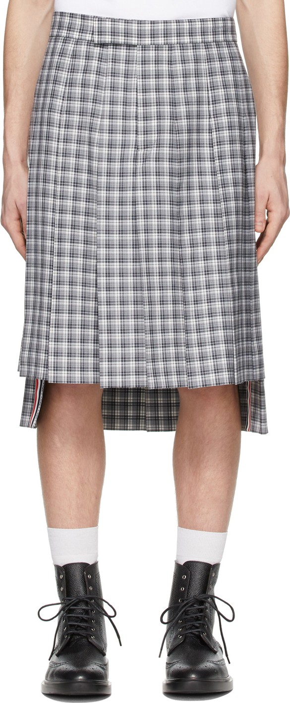 Thom Browne Grey & White Backstrap Knee-Length Skirt