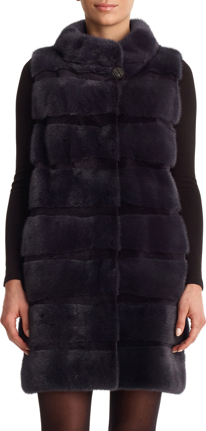 Gorski Horizontal Mink Vest Reverses to Silk Taffeta Gorski Horizontal Mink Vest Reverses to Silk Taffeta