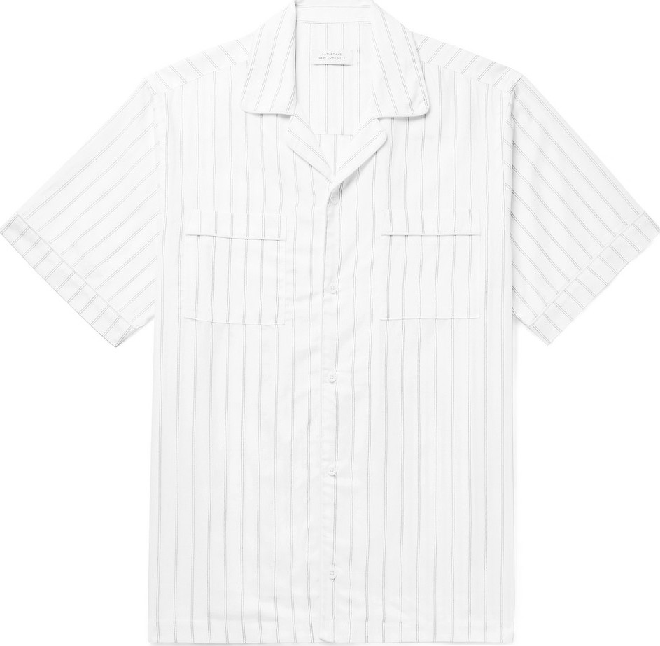 SATURDAYS NYC Cameron Camp-Collar Striped Cotton-Blend Dobby Shirt