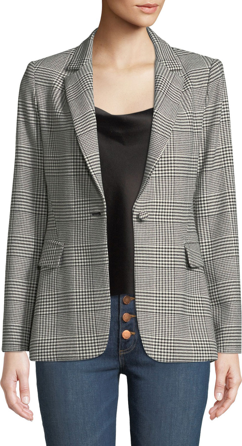 Alice + Olivia Macey One-Button Fitted Plaid Blazer