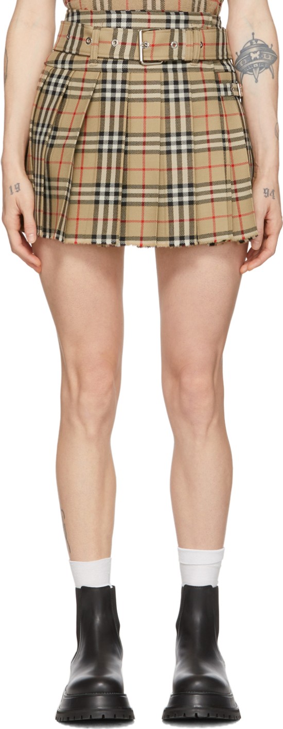 Burberry London England Beige Wool Carmen Miniskirt