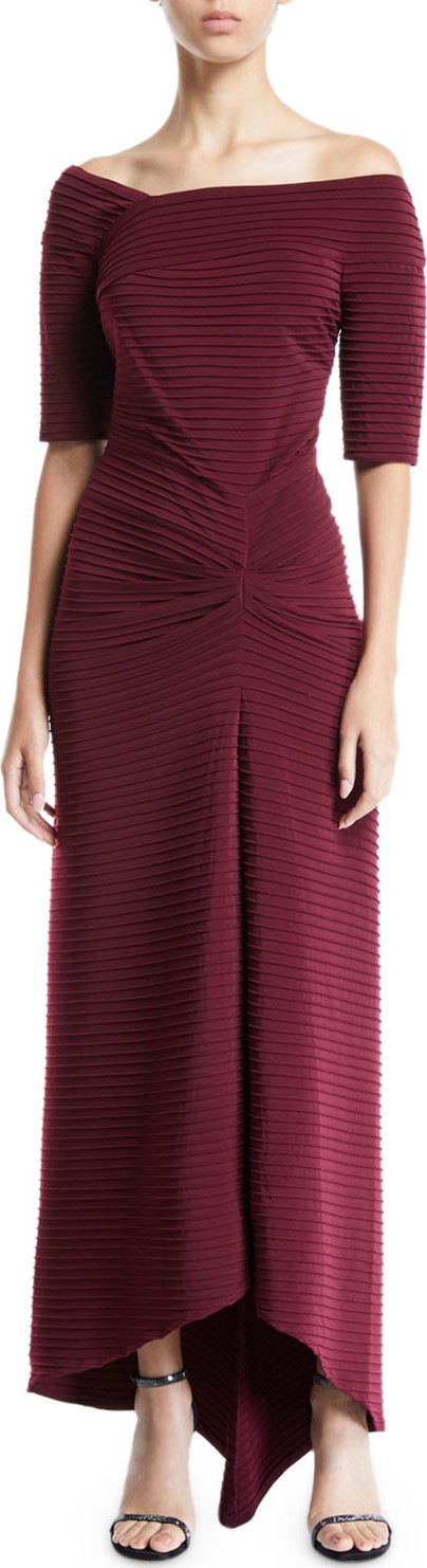 Tadashi Shoji Avitus Pintuck Elbow-Sleeve Gown