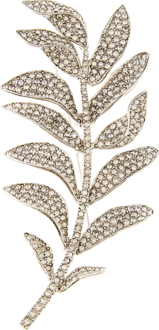 Oscar De La Renta Crystal Pave Leaf Brooch