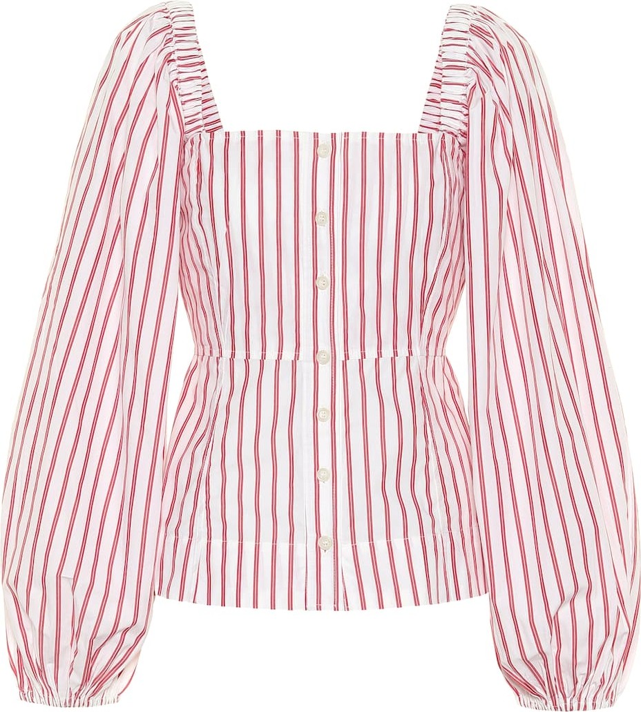 Ganni Striped cotton blouse