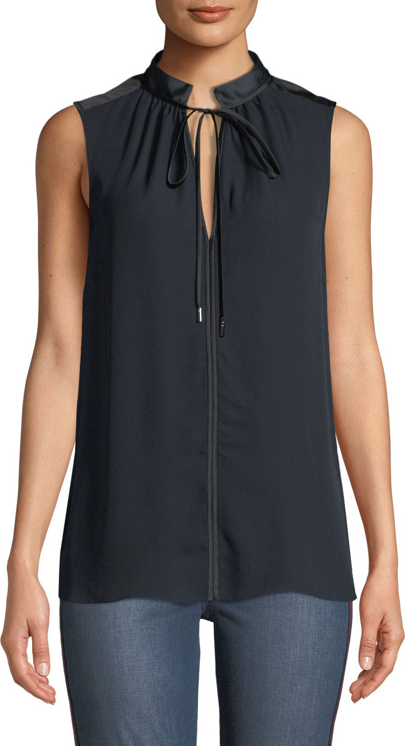 Elie Tahari Milla Tie-Neck Sleeveless Silk Blouse