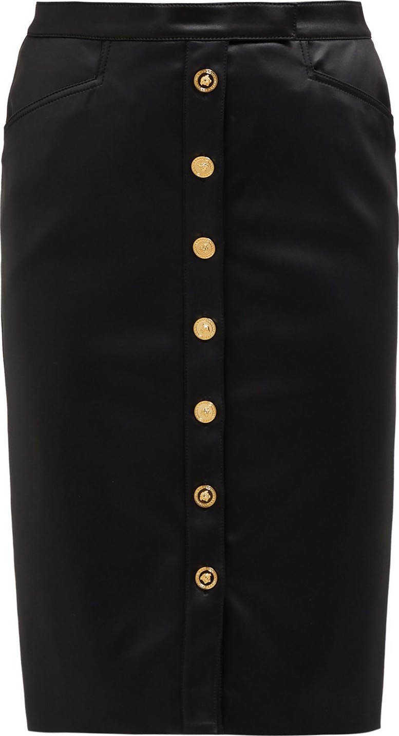 Versace Medusa engraved button satin skirt