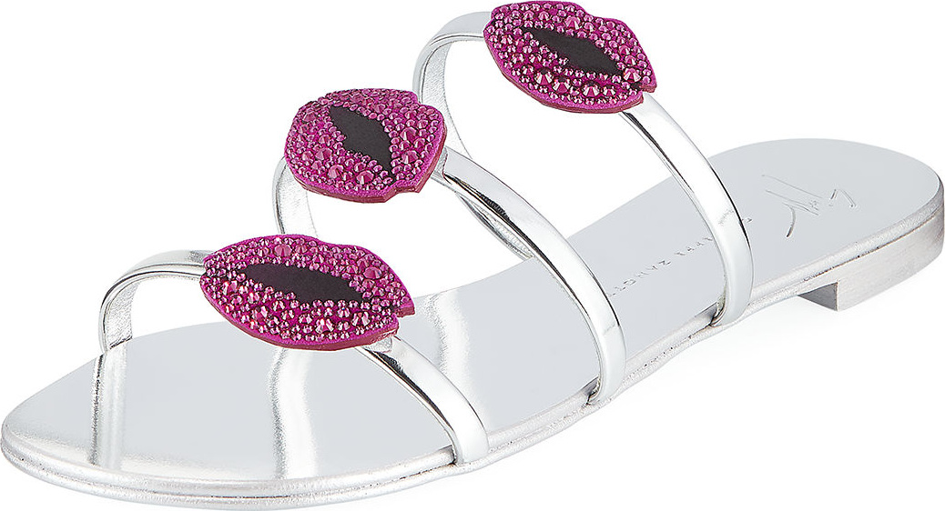 Giuseppe Zanotti Lips Three-Band Flat Slide Sandal