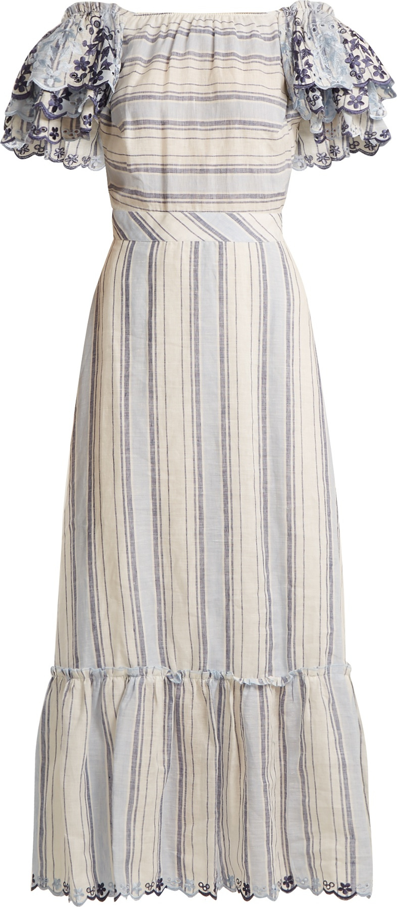 Gül Hürgel Ruffled-sleeve striped linen dress