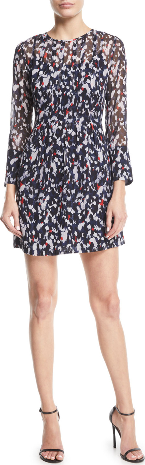 Club Monaco Delaynee Printed Pintuck Silk Short Dress