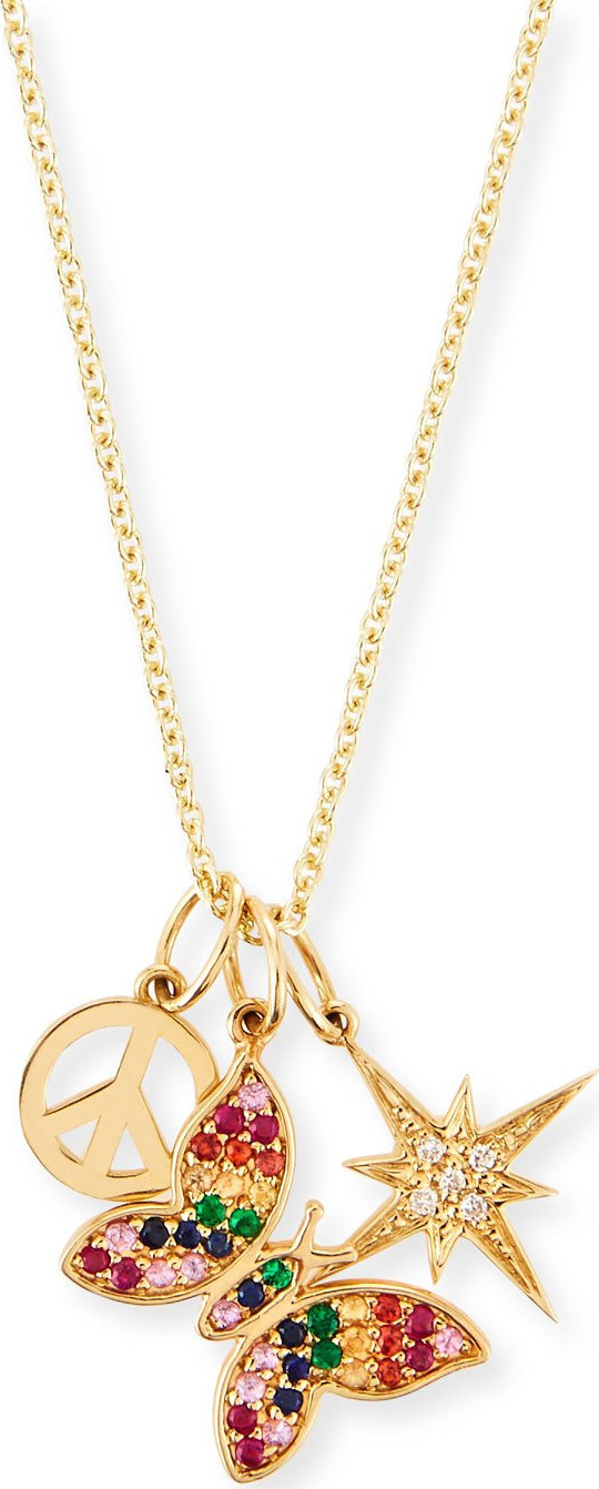 Sydney Evan 14k Peace, Butterfly & Starburst Trio Pendant Necklace