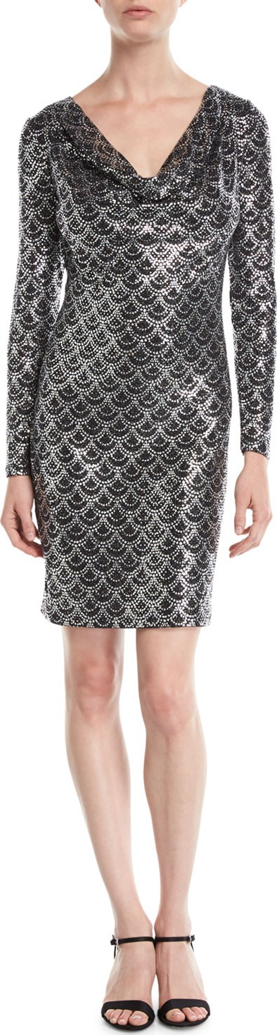 MICHAEL MICHAEL KORS Long-Sleeve Cowl-Neck Sequin Dress