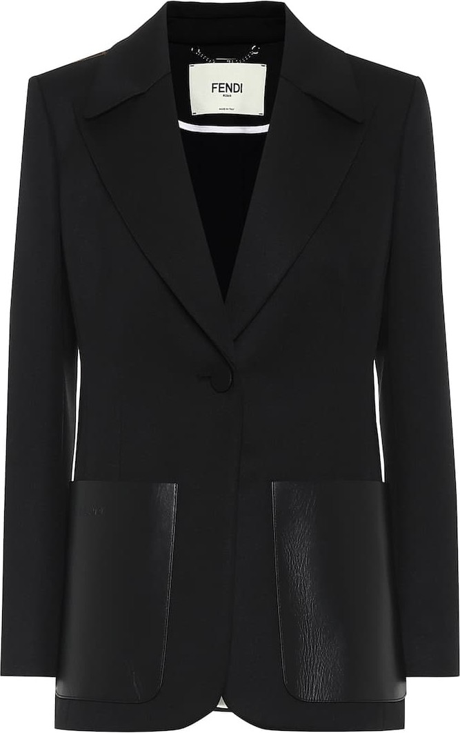 Fendi Leather-trimmed twill blazer
