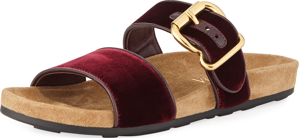 Prada Velvet Double-Band Ergonomic Slide Sandal