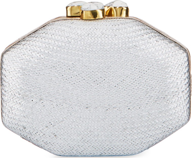 Rafe Sofia Straw Clutch Polygon Bag, Silver