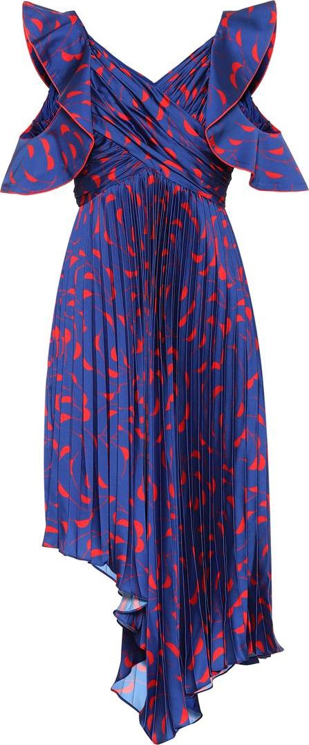 Self Portrait Printed satin midi dress