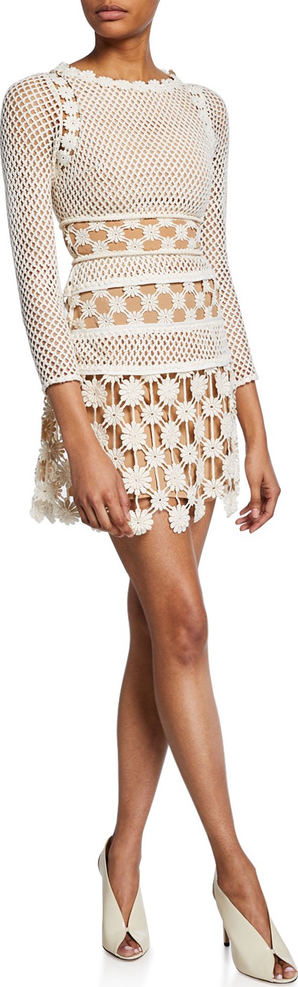 Self Portrait 3D Floral Crochet Lace Mini Dress