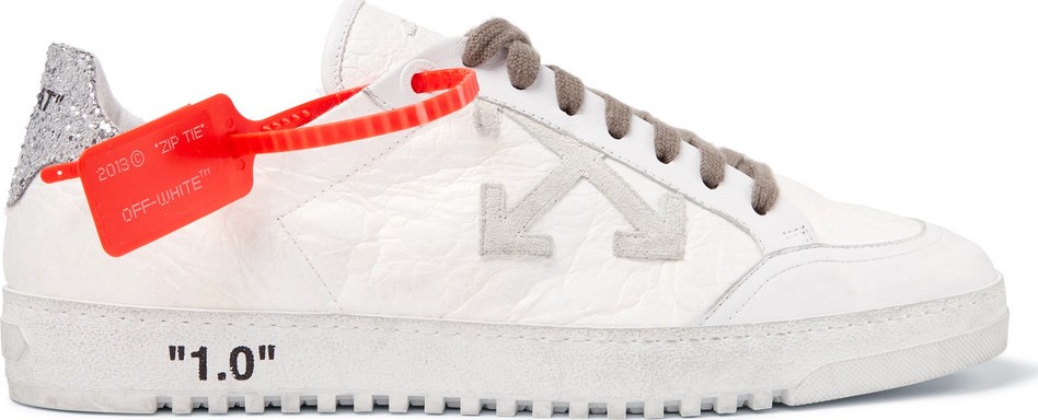 Off White 2.0 Glittered Textured-Leather Sneakers
