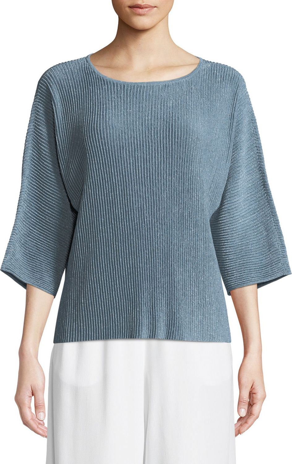 Eileen Fisher Sheer Hemp Bracelet-Sleeve Top