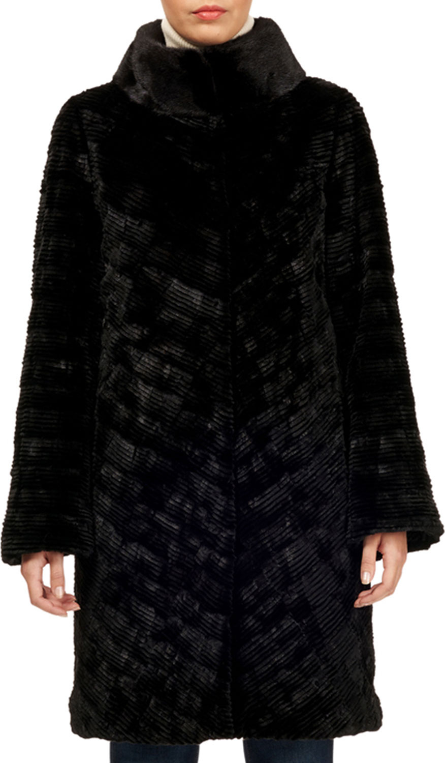 Gorski Lamb Shearling Coat w/ Mink-Fur Collar Gorski Lamb Shearling Coat w/ Mink-Fur Collar