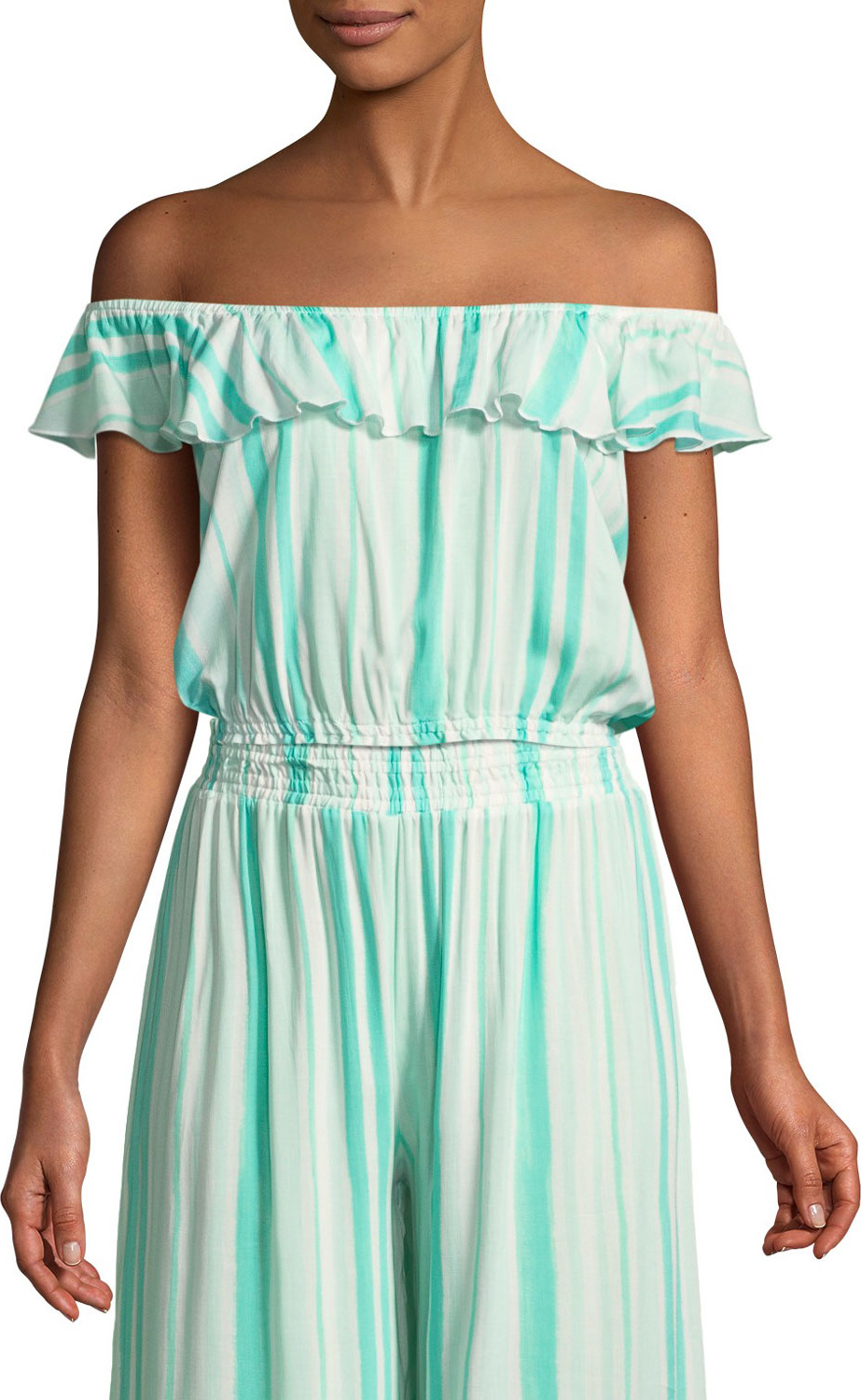 Eberjey Printed Off-the-Shoulder Ruffle Crop Top
