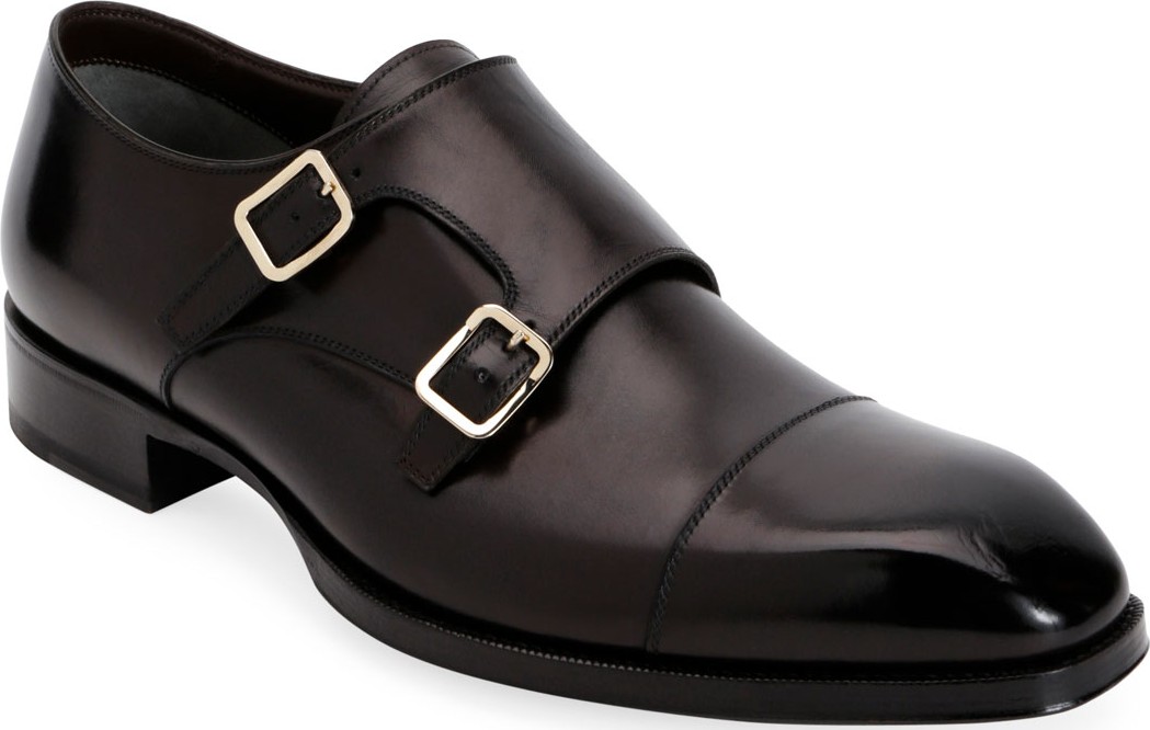 TOM FORD Men's Elkan Double-Monk Leather Loafers