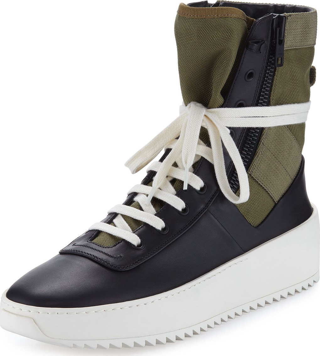 Fear of God Men's Jungle High-Top Leather Sneakers with Canvas Insets Fear of God Men's Jungle High-Top Leather Sneakers with Canvas Insets