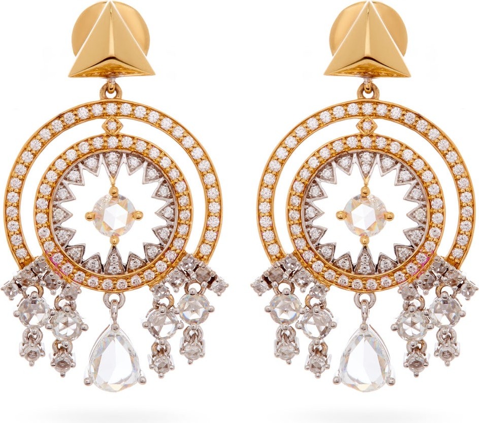 Jade Jagger Stellar diamond & 22kt gold drop earrings