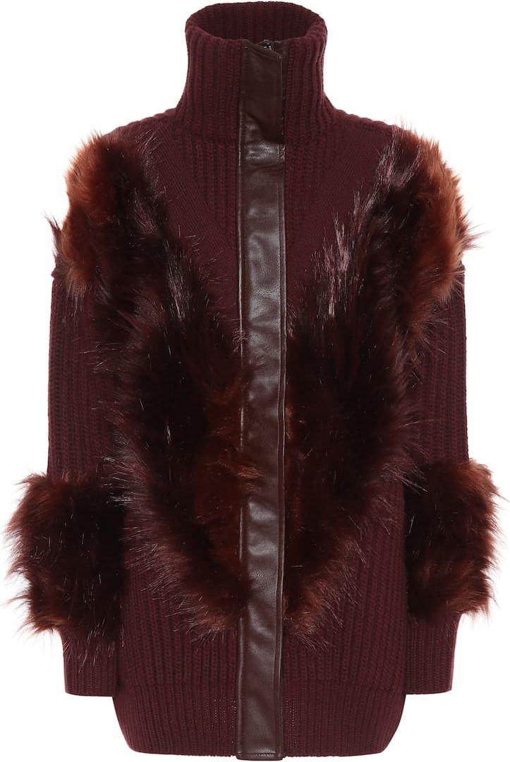 Stella McCartney Faux fur-trimmed wool cardigan