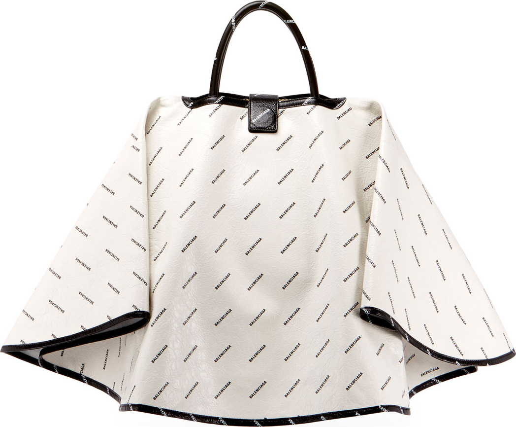 Balenciaga Ville Logo-Print Leather Satchel Bag w/Cape
