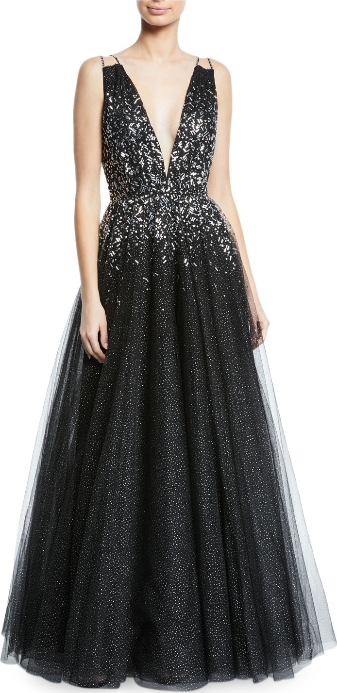 Jenny Packham Samar Beaded V-Neck Ball Gown