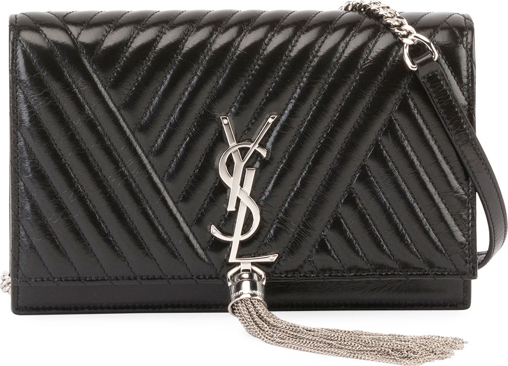 Saint Laurent Kate Monogram YSL Shiny Quilted Wallet on Chain