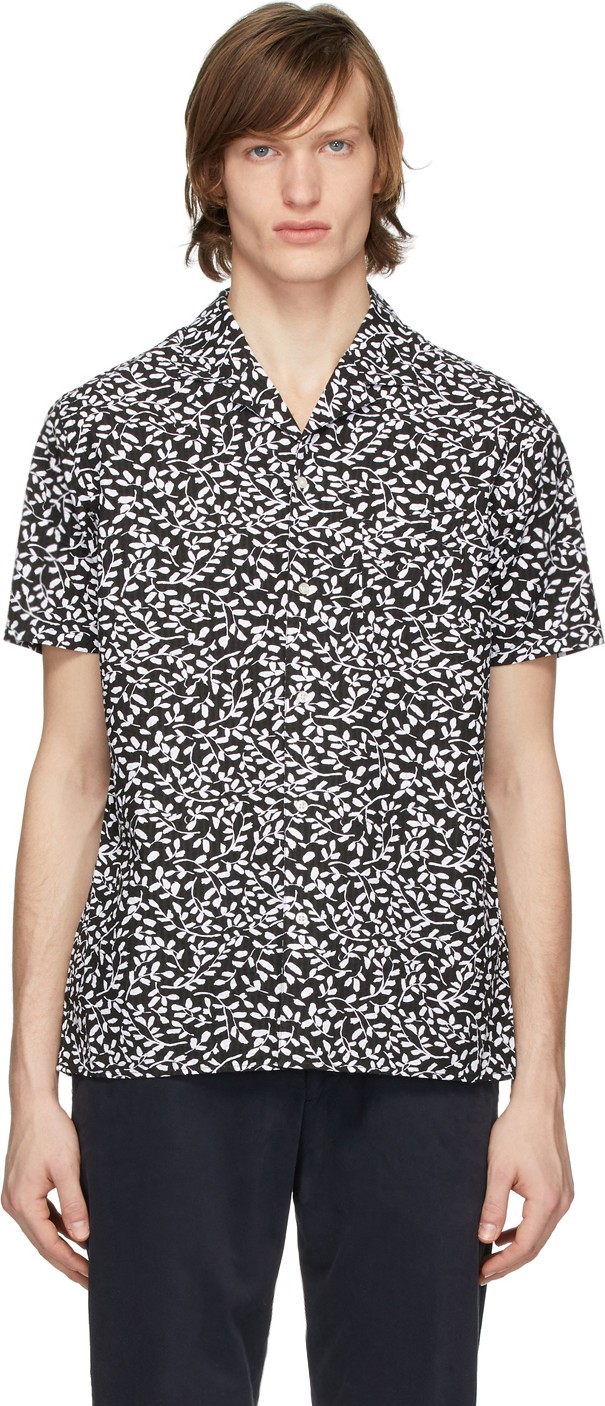 Officine Générale Black & White Seersucker Dario Short Sleeve Shirt