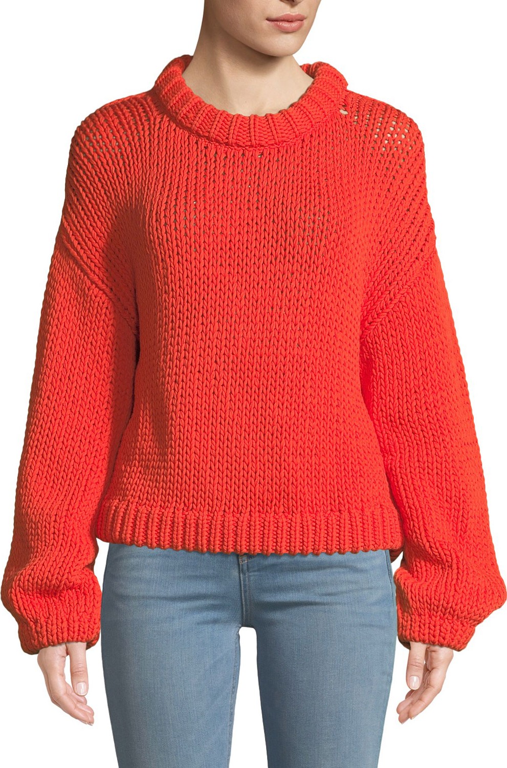 Tibi Tube Yarn Cropped Pullover Sweater