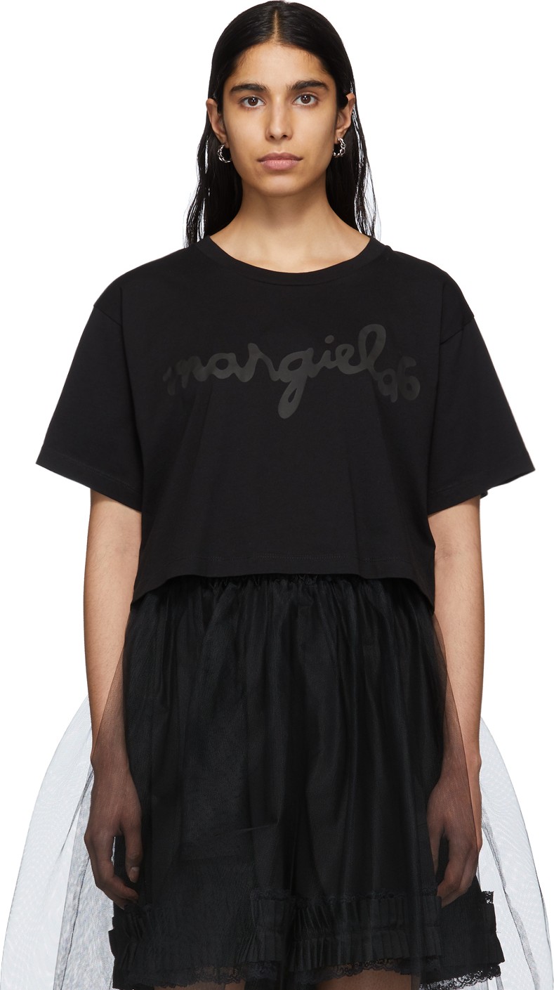 MM6 Maison Margiela Black Logo Cropped T-Shirt