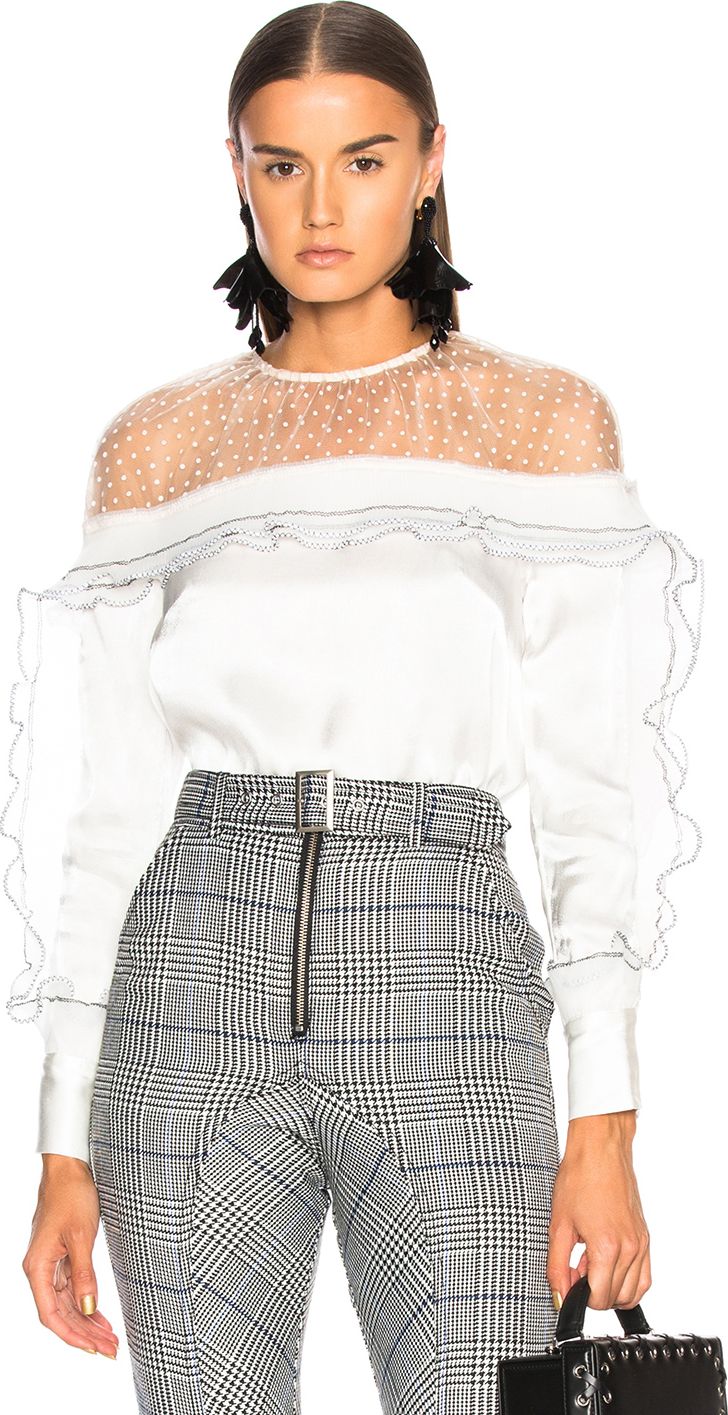 Self Portrait Satin Yoke Trimmed Top