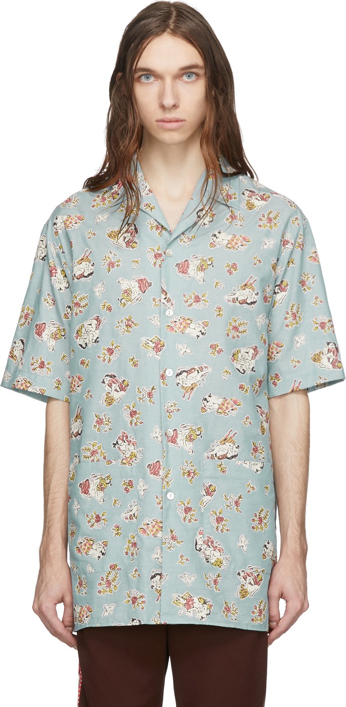 Gucci Blue Chambray Print Oversized Shirt