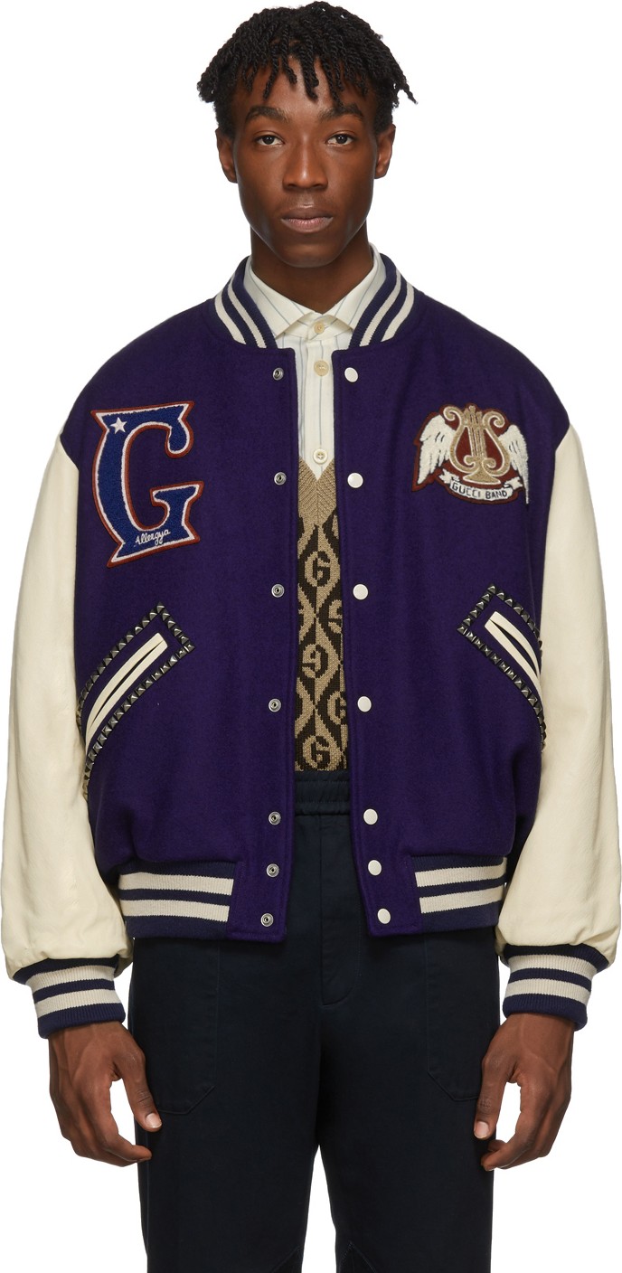 Gucci Blue & Off-White 'Gucci Band' Varsity Jacket