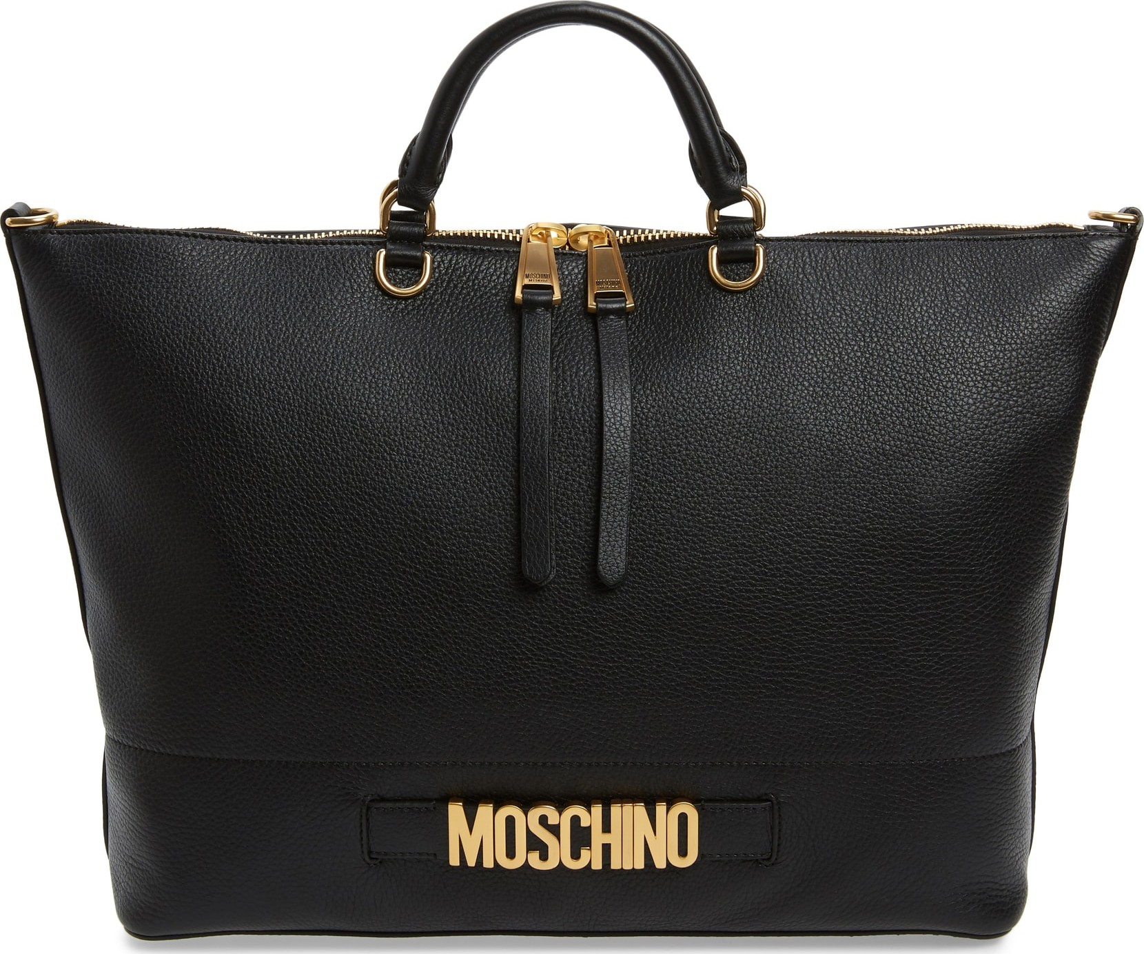 Moschino Logo Pebbled Leather Tote Moschino Logo Pebbled Leather Tote
