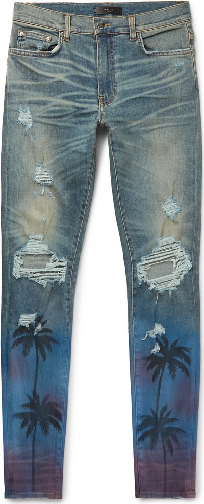 Amiri Thrasher Skinny-Fit Distressed Printed Stretch-Denim Jeans