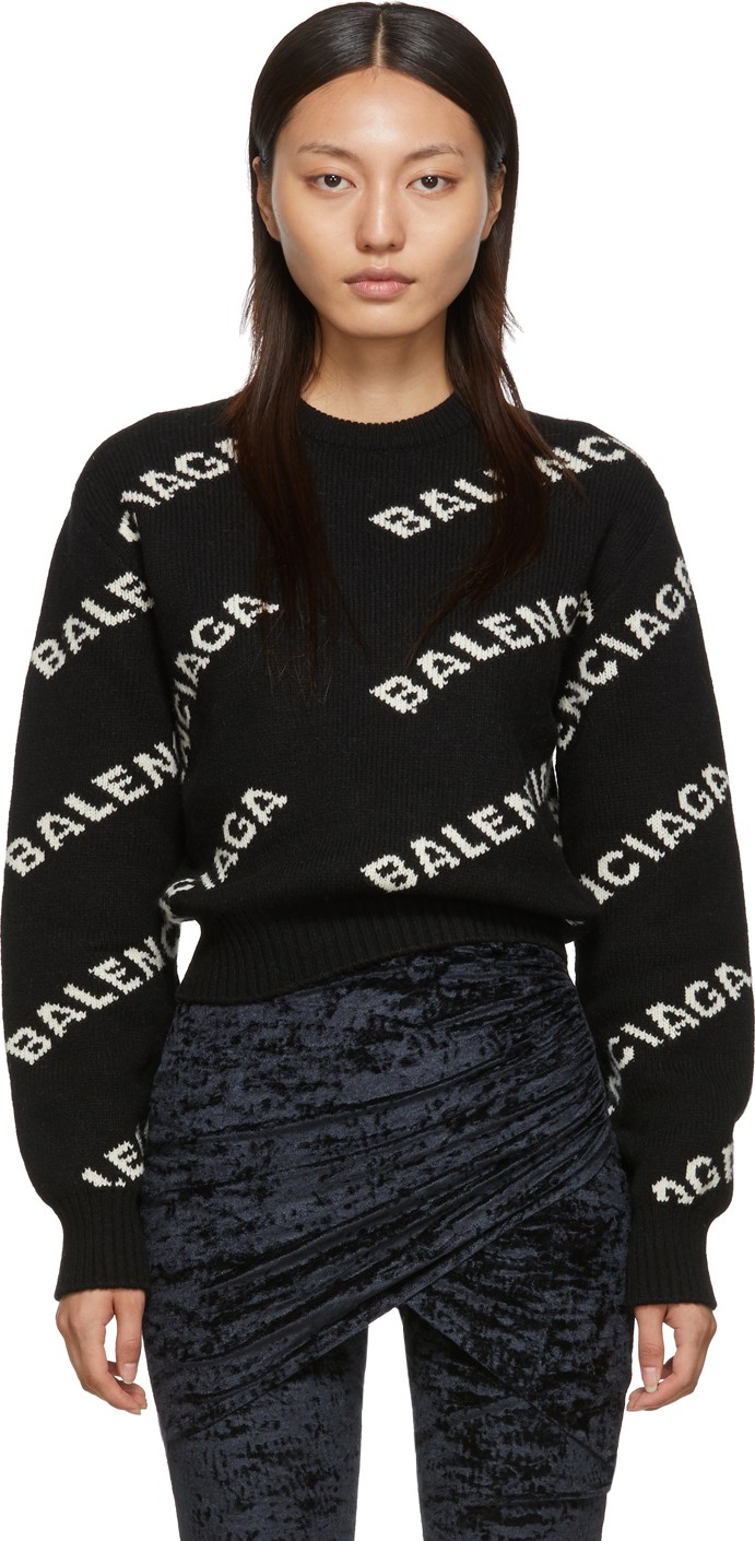 Balenciaga Black & Off-White Jacquard Logo Sweater