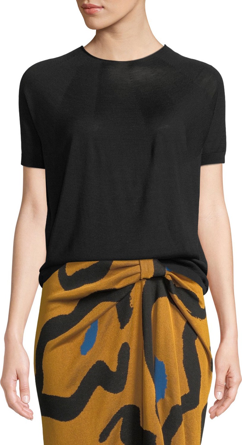 Christian Wijnants Kyoko Round-Knit Silk Crewneck Tee