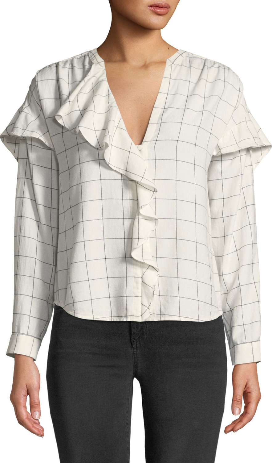 Joie Rangi Windowpane Check Ruffle Top