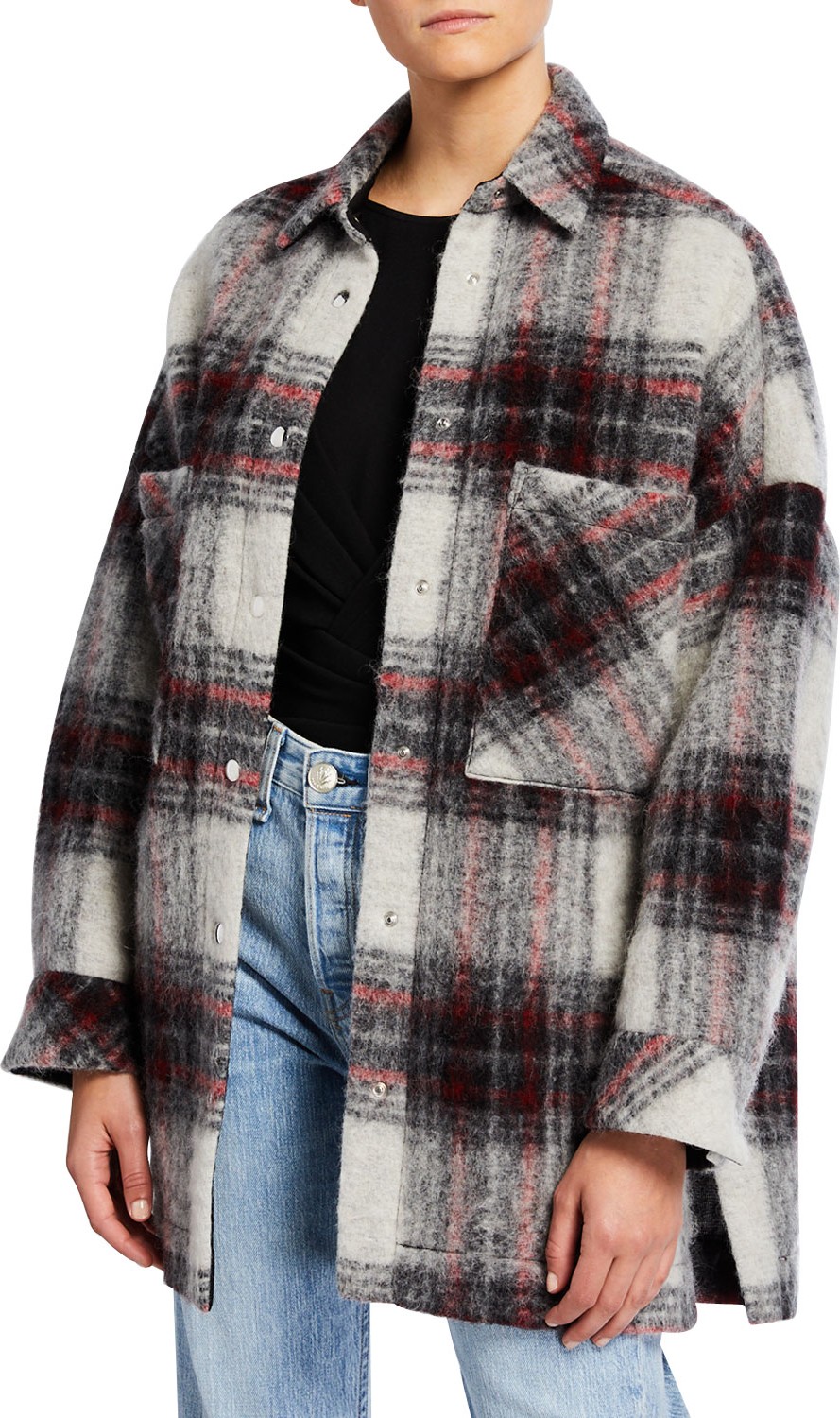 IRO Minsky Wool Snap-Front Plaid Jacket