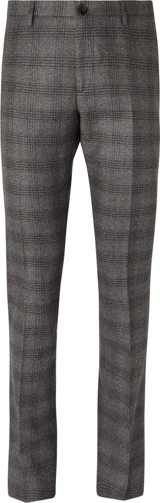 Etro Grey Slim-Fit Prince of Wales Checked Wool Trousers