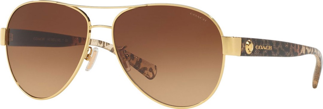 COACH Gradient Metal Aviator Sunglasses w/ Leopard-Print Acetate Arms